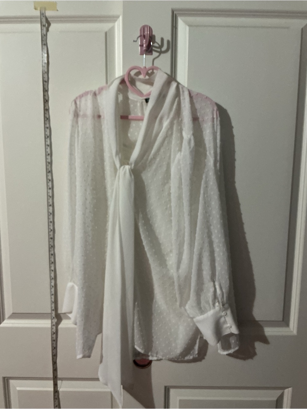 Adrianna Papell White Swiss Dot Tie-Neck Blouse